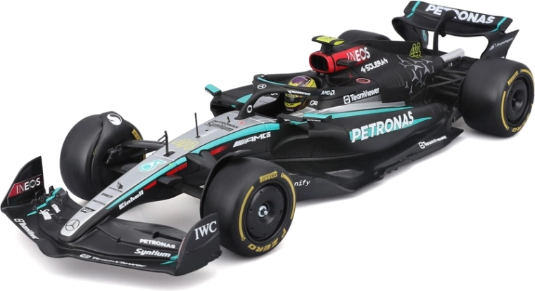 Bburago Mercedes-AMG Petronas W15 2024 #44 Lewis Hamilton – modèle de Formule 1 1:24 dans un boîtier acrylique