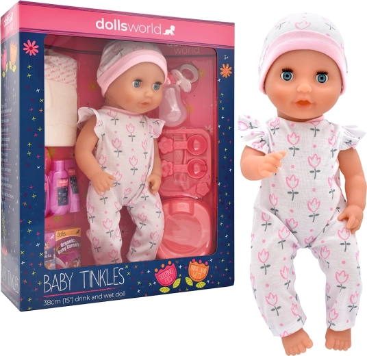 Dolls World bébé Baby Tinkles 38 cm avec fonction de boisson et pipi avec accessoires