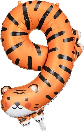 Ballon en aluminium chiffre 9 – tigre 49 × 76 cm