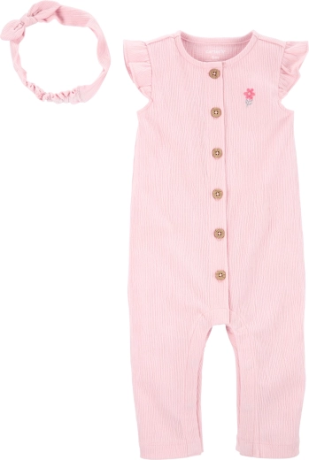 Ensemble fille Carter’s : combinaison sans manches zippée et bandeau, rose