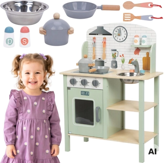 Cuisine pour enfants en bois TOOKY TOY verte avec accessoires
