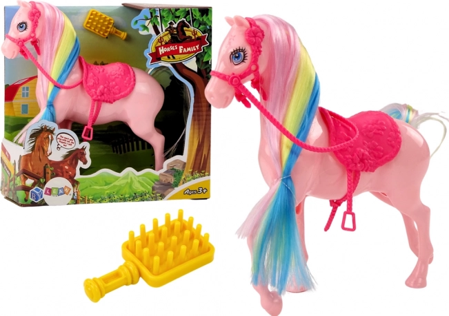 Figurine Cheval avec Crinière Colorée et Selle Rose