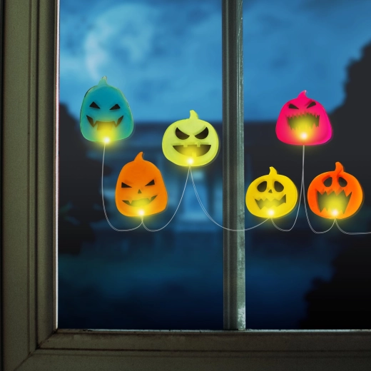 Décoration LED de fenêtre d’Halloween avec citrouilles, 85 cm