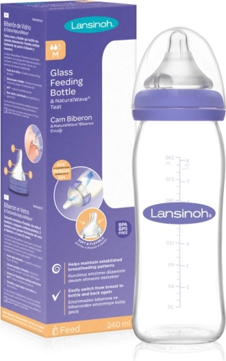 Biberon en verre Lansinoh avec tétine NaturalWave (M) 240 ml