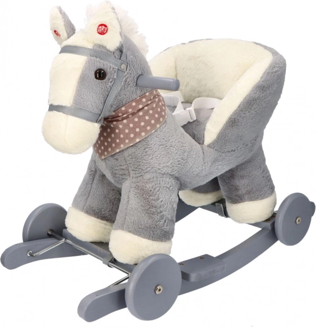 Cheval à bascule en peluche avec siège et roulettes – gris