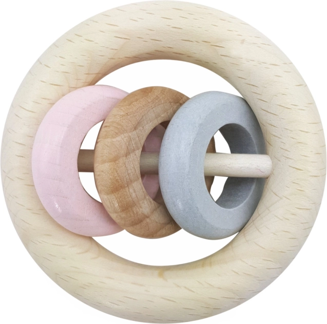 Hess hochet trois anneaux rose