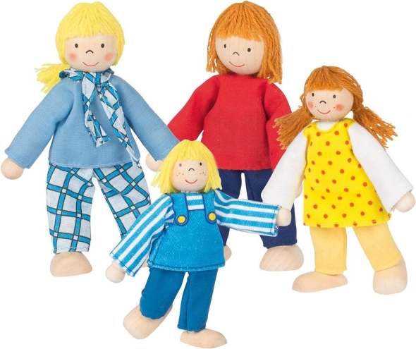 Poupées en bois – jeune famille GOKI (4 pcs)