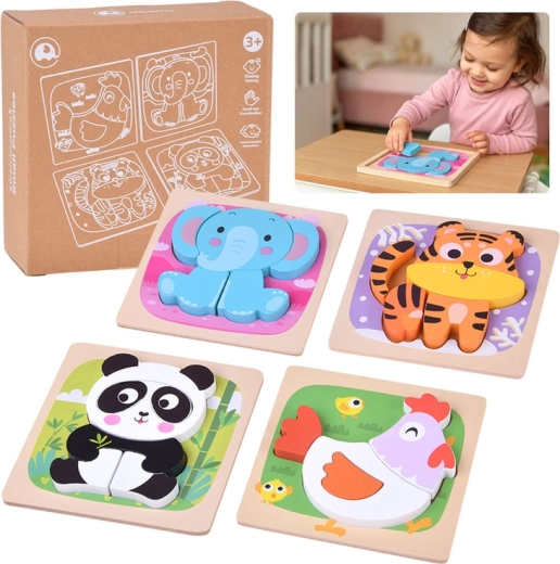 Puzzle à encastrer en bois avec des animaux - 4 pièces