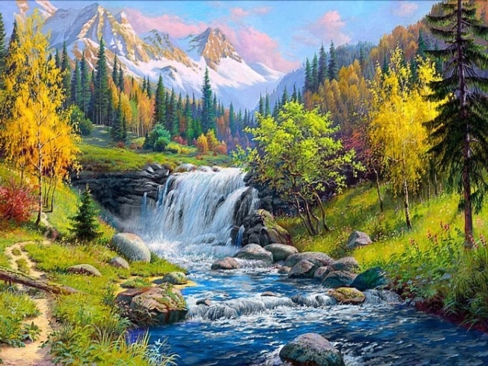 Peinture diamantée Ruisseau de montagne 30 × 40 cm