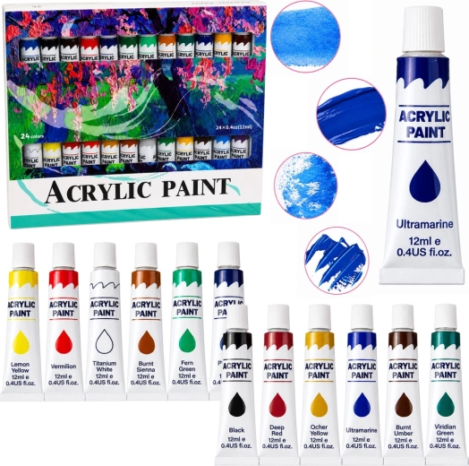 Set de peintures acryliques 24 couleurs 12 ml