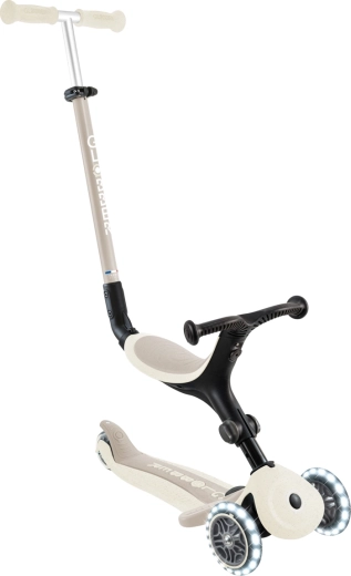 Globber Go Up Active Lights Ecologic 3-en-1 trottinette à siège amovible, couleur coco
