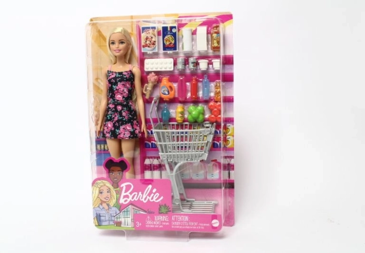 Barbie poupée en courses avec chariot et accessoires