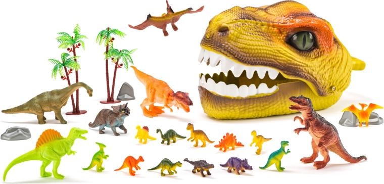 Tête de dinosaure avec figurines – set de jeu 25 pièces
