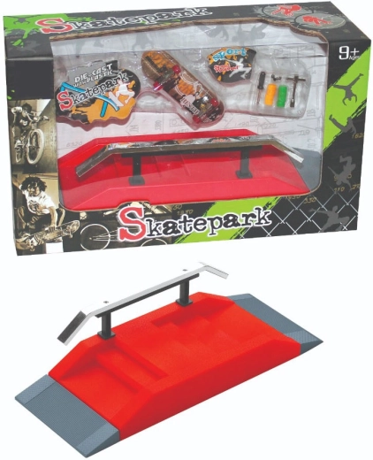 Ensemble skatepark fingerboard avec rail métallique