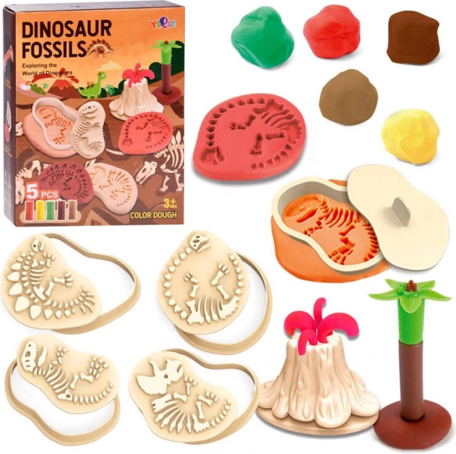 Set de pâte à modeler avec moules dinosaures et outils