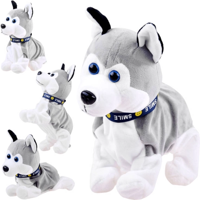 Husky en peluche interactif avec sons et tours au toucher