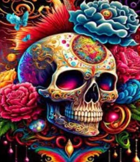 NORIMPEX Peinture par numéros Crâne coloré avec fleurs 40 × 50 cm