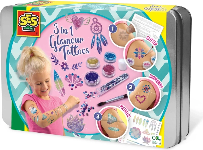 Kit de tatouage 3 en 1 avec paillettes SES Creative