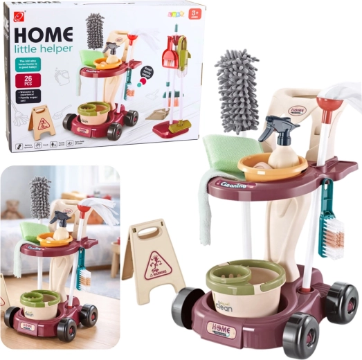 Chariot de ménage pour enfants avec serpillière, seau et aspirateur – 26 pièces