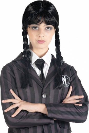 Perruque Wednesday avec tresses noires
