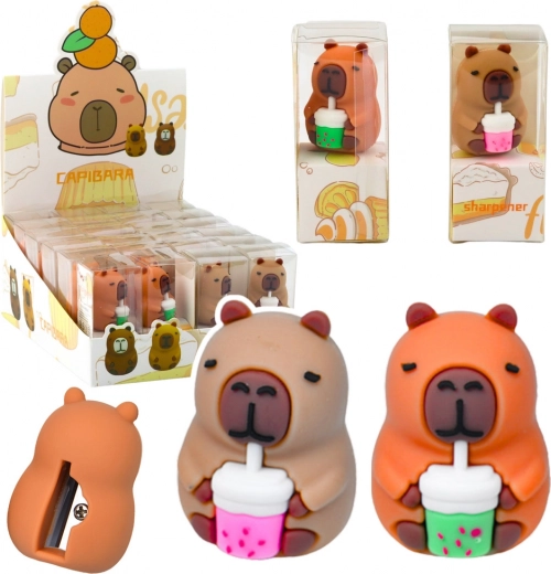Taille-crayon capybara avec gobelet, scolaire et de bureau, marron