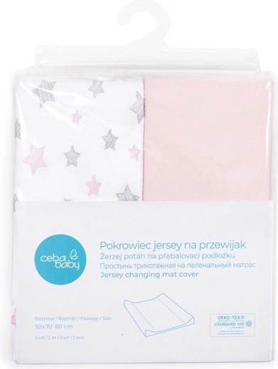 Ceba Baby housse pour matelas à langer 50 × 70 cm, 2 pcs Candy Pink + Pink Stars