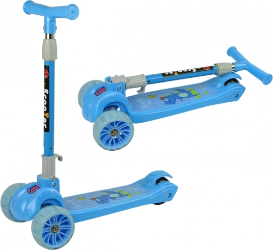 Trottinette d’équilibre tricycle pour enfants avec roues LED – crocodile bleu