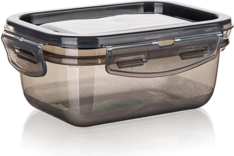 Boîte CADENZA rectangulaire 0,45 l avec fermeture à clip, plastique fumé transparent