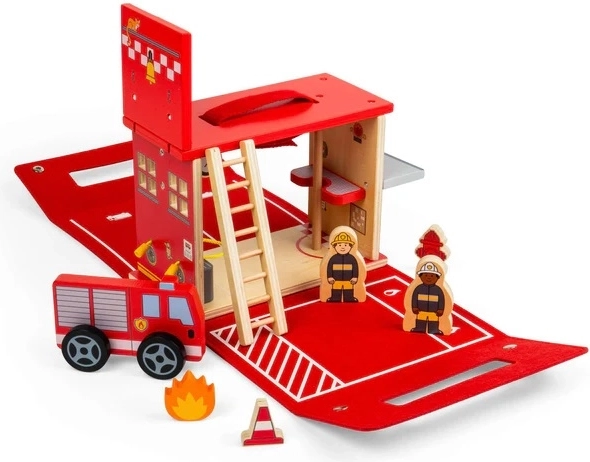 Bigjigs Toys station de pompiers en bois portable