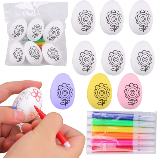 ensemble d’œufs de Pâques en polystyrène à peindre avec feutres, motif floral, 6 pièces