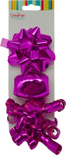 Coffret cadeau de rubans et nœuds métallisés, 3 pcs (nœuds 9 cm, ruban 10 m, petit nœud 6 mm)