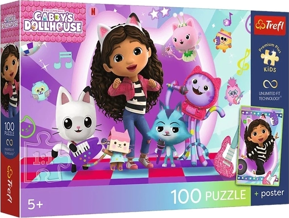 Puzzle premium pro pour enfants La Maison Magique de Gabby : Monde félin coloré – 100 pièces