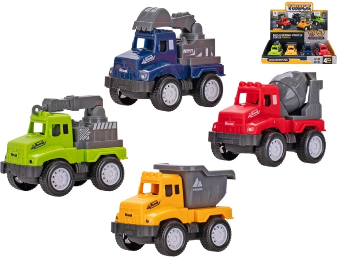 Voitures de chantier à rétrofriction 9–10 cm, lot de 4 modèles