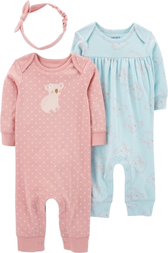 Ensemble fille Carter’s 3 pièces : 2 combinaisons et un bandeau Pink & Mint, taille 56