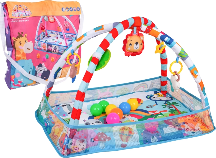 Tapis d’éveil pour enfants et piscine à balles sèche avec arche et jouets suspendus