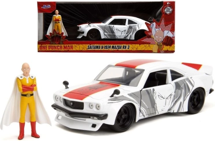 Jada One-Punch Man Mazda RX-3 1974 1:24 avec figurine de Saitama