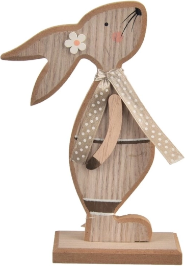 Décoration en bois Lapin Kiss gris-brun 16 cm
