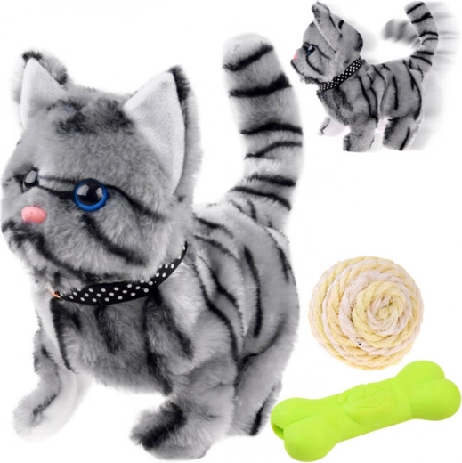 Chaton interactif gris – marche, miaule et remue la queue