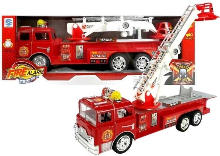 Camion de pompiers rouge avec échelle extensible, lumières et sons
