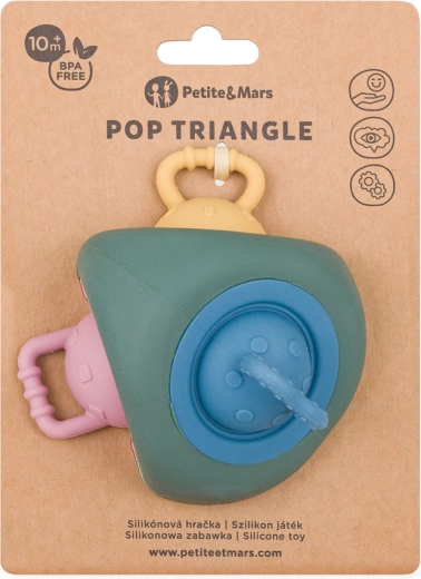 Jouet sensoriel en silicone et anneau de dentition PETITE&MARS Pop Up Triangle Misty Green 10m+