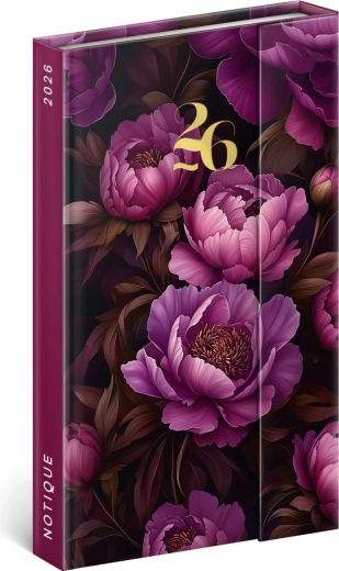 Agenda hebdomadaire Notique Fleurs violettes 2026, 13 x 21 cm