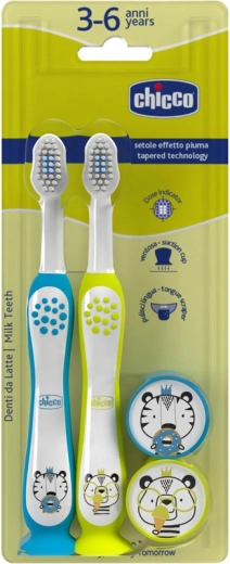 Brosses à dents pour enfants Chicco Tiger & Panda 3–6 ans, 2 pcs