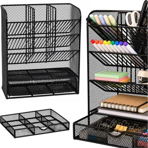 Organisateur de bureau métallique pour fournitures de bureau, noir