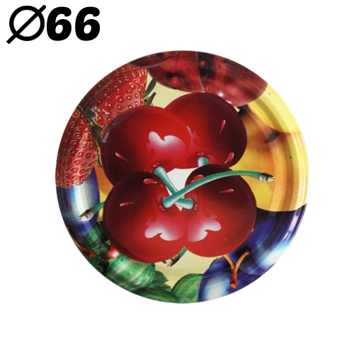 Couvercles pour bocaux de conservation 66 mm motif cerise, 4 clips, 10 pcs