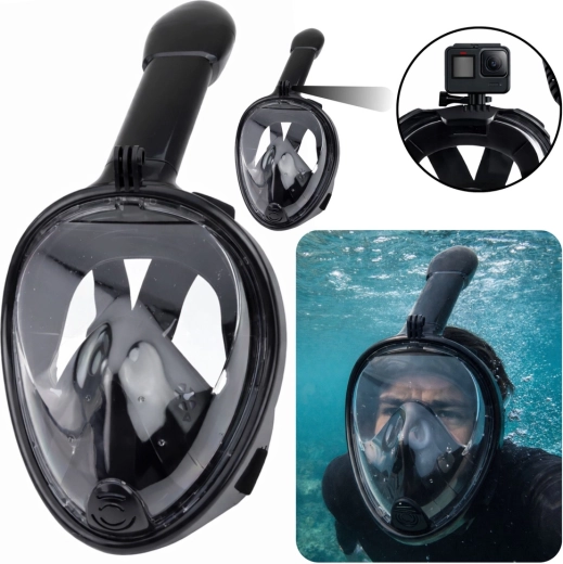 Masque intégral de snorkeling avec vue panoramique à 180° et système anti-buée, noir L/XL