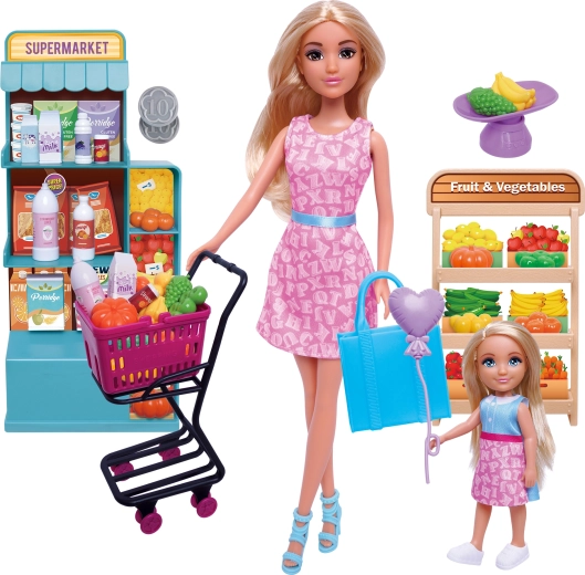 Set de poupées avec chariot de courses pour supermarché