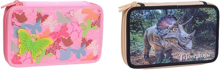 Trousse scolaire à deux étages CONCORDE avec motif dinosaure et papillons