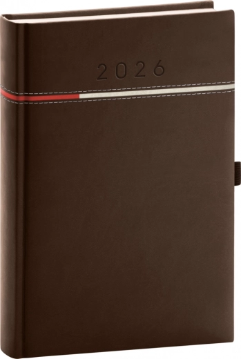 Agenda quotidien Tomy 2026 marron-rouge 15 x 21 cm