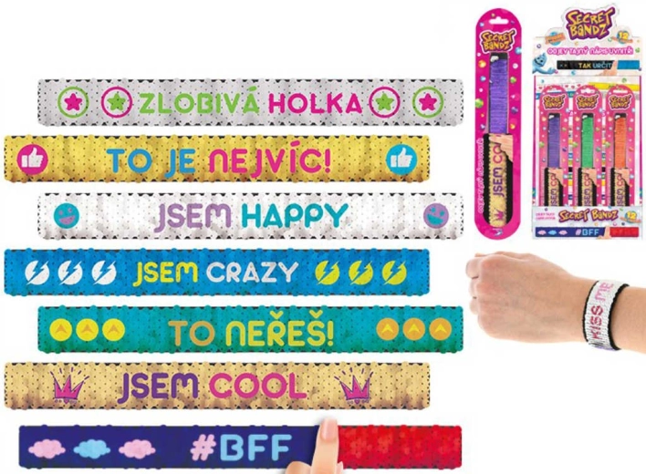 Bracelet à sequins Secret Bandz avec bande enroulable et inscription en tchèque 23 cm - 1 pièce