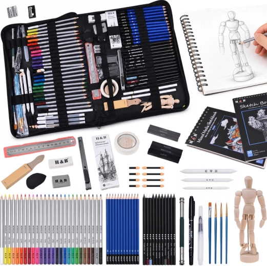 Kit d’art professionnel H&B pour dessin et croquis 100 pièces
